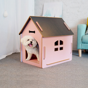 实木狗窝粉色猫屋泰迪大型狗狗房子有门博美室外木屋室内猫咪别墅