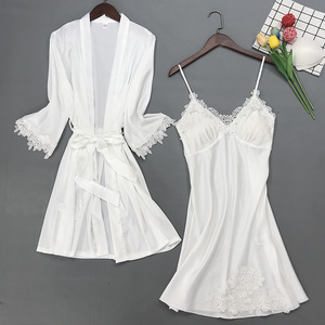 白色睡衣女套装网红夏季冰丝性感情趣带胸垫薄款吊带睡裙两件套