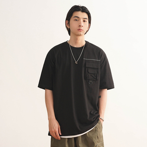 xxstore日潮牌纯色简约机能风大口袋短袖t恤男女宽松夏季半袖tee