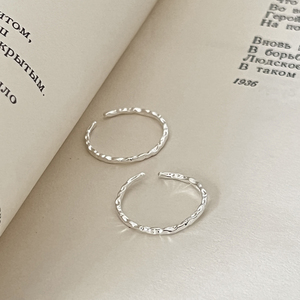 S925纯银戒指女设计小众开口锡纸肌理戒指冷淡风细圈叠戴指环银饰