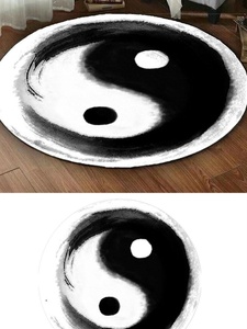 高档毯电脑防滑垫进m门道教地垫地毯水墨阴阳太极黑白圆形脚垫奢