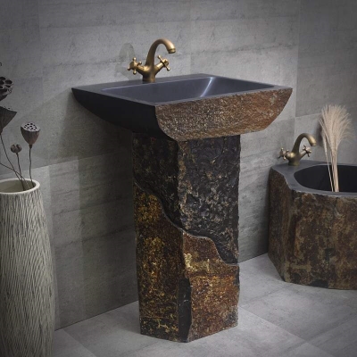 石头洗手盆室外庭院台盆户外水槽大理石立式洗手台花园水池洗手池