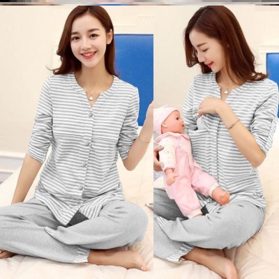 日本购横开口哺乳衣薄夏简约夏季产妇喂奶上衣夏天休闲薄款居家服