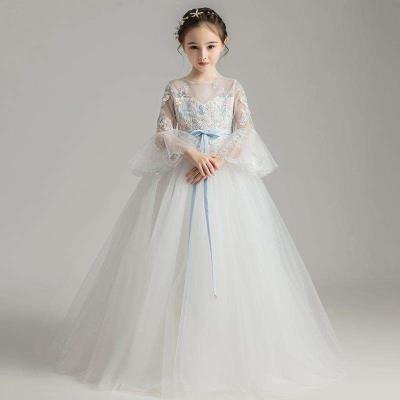 花童婚纱裙儿童主持晚礼服公主裙女孩蓬纱小拖尾钢琴表演服女童