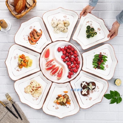 家用特色餐盘碗豪华碟子扇形欧式拼盘餐具组合家用中式创意瓷碗碟