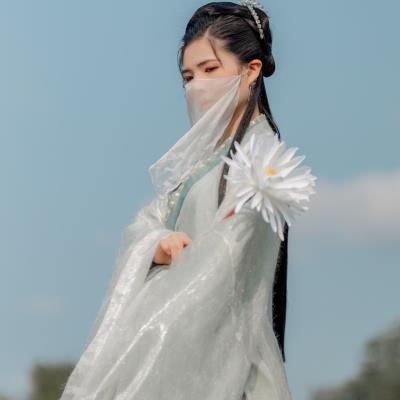 汉服配饰面纱古风挂耳流苏古代挂耳仙女面纱女紫色古装遮脸蒙面