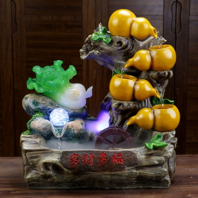 多财多福风水轮玉白菜假山流水喷泉乔迁送礼开业礼品招财葫芦摆件
