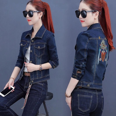 牛仔外套女2020新款时尚绣花小个子牛仔衣矮个子牛仔服外套女装