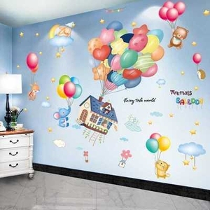 卡通贴纸墙贴一整张儿园房间卧室女孩墙纸自粘墙画装饰墙壁纸贴画