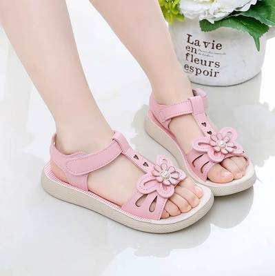 洋气十一岁小码包脚顽皮浅口黄色魔术贴个性女童凉鞋.八九十岁