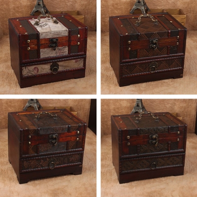 00雅韵复古家居淘宝古风梳妆匣化妆盒结婚戒指项链首饰盒带镜子多层