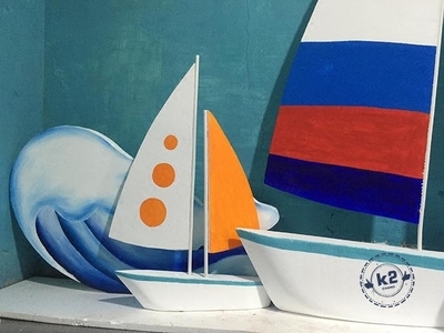 夏季泡沫雕刻立体帆船平面浪花橱窗美陈道具dp点订货会装饰展厅