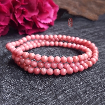 天然蔷薇辉石三圈手链粉色蔷薇辉桃花石桃花玉多圈手串女时尚饰品