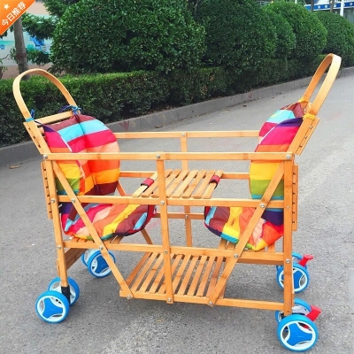 双胞胎竹车婴儿手推车轻便双人夏季凉快推车一车两用