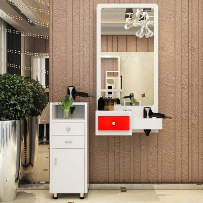 立式发廊美收纳带收纳盒烫染化妆台镜子单面卧室理发店柜子一体