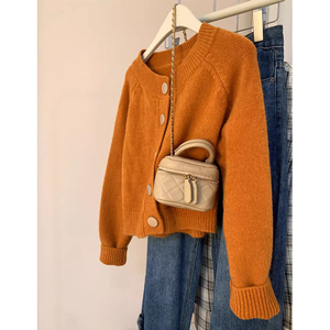 南瓜橘色毛衣外套女冬季外穿高级感慵懒软糯针织开衫加厚短款上衣