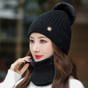 帽子女冬季韩版百搭兔毛帽针织毛线帽加绒加厚户外防寒保暖女帽子