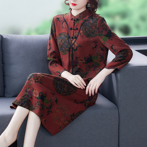 中老年女装中年妈妈秋装唐装女连衣裙中国风裙子今年流量复古高贵