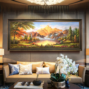 纯手绘油画客厅风水画沙发墙装饰画壁画山水风景定制挂画聚宝盆