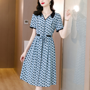 博雅琪服饰柒月雅苏木影子真丝连衣裙女装夏系带收腰高级感a字裙