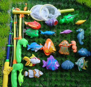 钓鱼玩具\磁性儿童钓鱼玩具套装30条双面立体大鱼3鱼竿2网兜