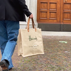 现货正品 英国 Harrods帆布包 皮肩带 Harrods百货 麻布袋