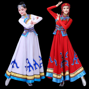 蒙古舞蹈演出服装女少数民族内蒙古鸿雁表演服蒙族筷子舞大摆长裙