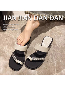 拖鞋女夏季新款韩版时尚性感水钻高级感绑带套趾粗跟高跟凉拖鞋女
