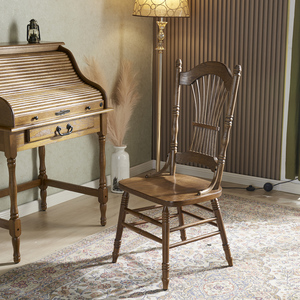 实木温莎椅复古美式欧式法式餐椅中古椅子家用凳子设计师黑色椅子
