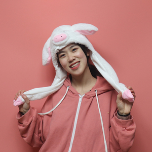 猪年吉祥物一捏耳朵会动小猪头套帽子少女心ins抖音同款拍照道具