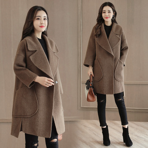 毛呢外套女秋冬2017新款羊毛呢子大衣长袖中长款胖mm宽松外套女潮
