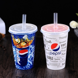 包邮500ml 双pe 百事可乐 可乐杯 一次性可乐纸杯 带盖16盎司