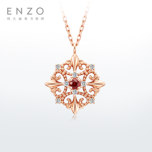 周大福enzo 洛可可18k玫瑰金镶嵌红宝石复古项链ezv8109