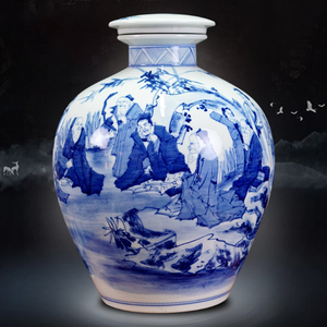 景德镇青花瓷手绘人物饮中八仙酒瓶防潮密封酒坛酒壶摆件客厅饰品
