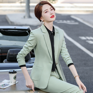 豆绿色西装套装女时尚气质高级感职业装白领工作服韩版小西服外套