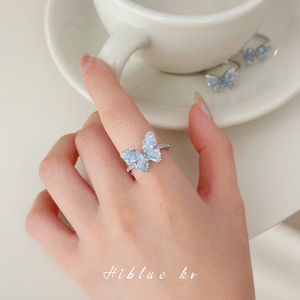 海蓝蓝小众设计高级感蓝晶石蝴蝶水钻食指戒指女2024新款时尚个性