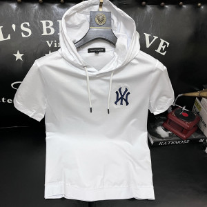 夏季男装短袖t恤潮流百搭连帽修身时尚my刺绣夏天半袖衣服加大码