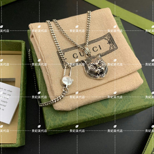 代购正品gucci 古驰古奇虎头项链做旧情侣经典吊坠情人节男女纯银