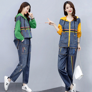 休闲时尚牛仔套装女2020秋装新款韩版bf风宽松显瘦ins洋气两件套