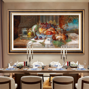 轻奢欧式餐厅油画美式客厅装饰画餐边柜挂画水果花卉壁画横版墙画