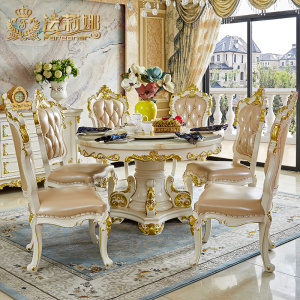 欧式大理石餐桌椅组合小户型带转盘实木圆桌美式奢华家用饭桌ac13