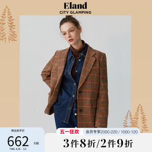 【100%绵羊毛】Eland衣恋西装外套女夹克外套美拉德毛呢大衣冬季