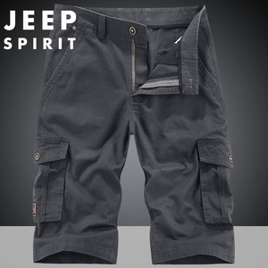 jeep工装短裤男夏季纯棉多口袋七分裤男士宽松大码休闲7分短裤男