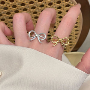 韩国小众设计镂空蝴蝶结叠戴开口戒指2024新款爆款轻奢高级感指环