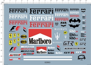 蝙蝠侠 法拉利 万宝路 玛莎 GTR RIO多款车标 模型水贴纸