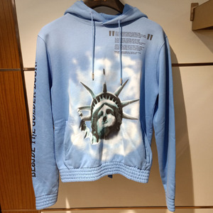 正品off white18秋冬新款自由女神头像男女同款天蓝色连帽卫衣