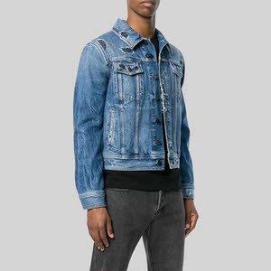 【oceanpig1995】slp saint laurent蓝色水洗大破坏牛仔夹克外套