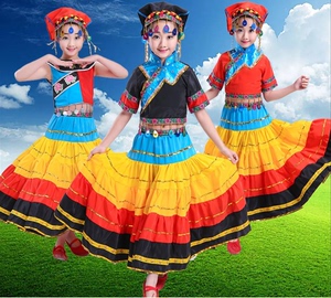 六一少儿童彝族舞蹈服装大摆裙开场舞台表演服火把节民族演出服饰