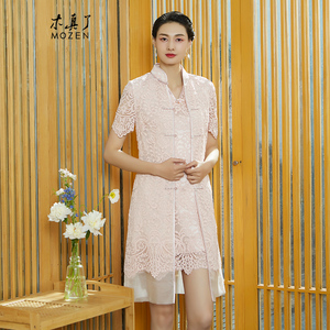 a摆连衣裙女装夏季新品桑蚕丝刺绣宽松女裙307mozen木真了旗舰店