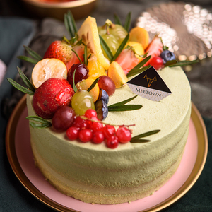 *抹小茶*抹茶红豆生日动物奶油蛋糕 裸蛋糕清爽meetown美糖青岛